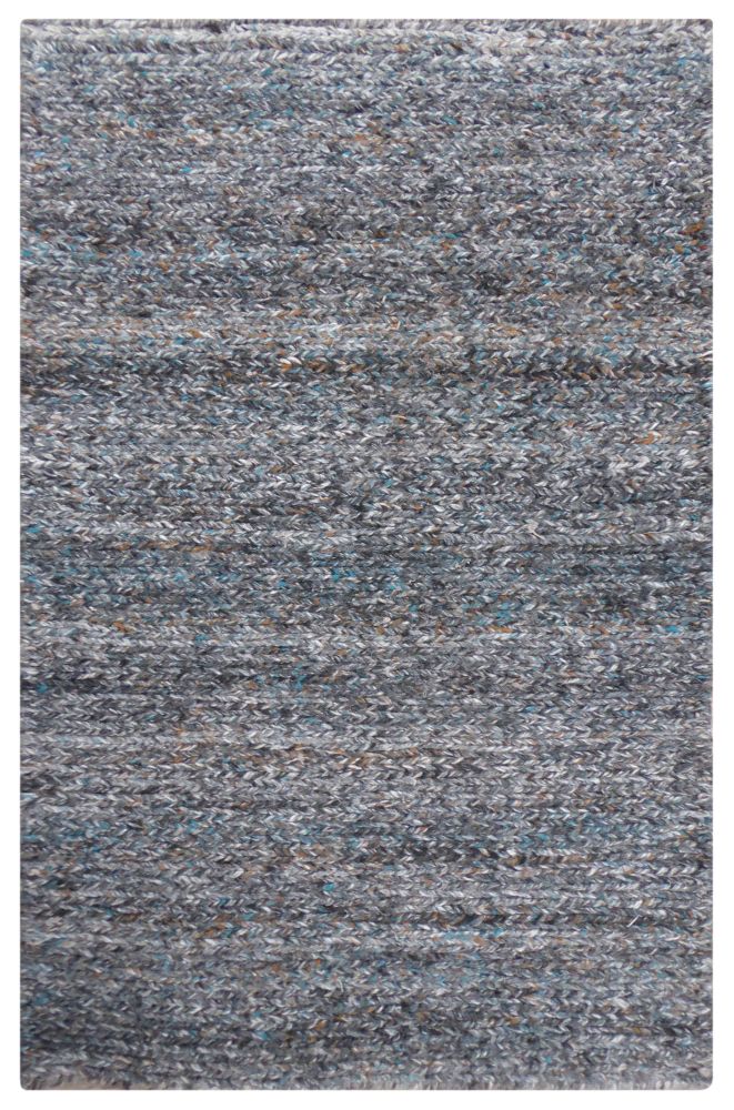 Tapis gris bleu et orange en PET recyclé, vue de face, adapté pour intérieur ou extérieur, design responsable
