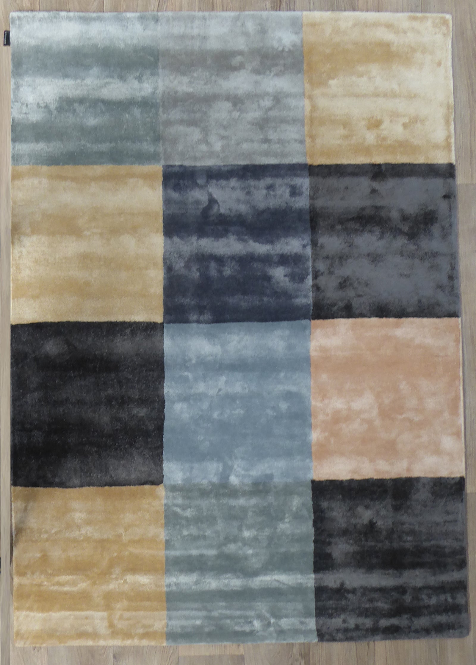 Tapis Elégant Brillant Viscose en forme de damier multicolore