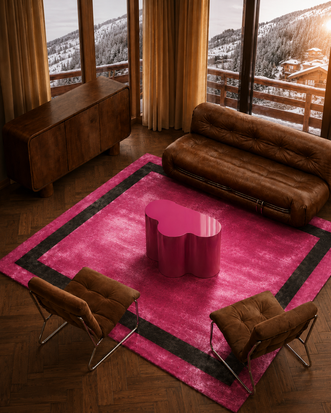 Tapis Annamitique Rose et Noir – 100% Viscose – Éclat Soyeux Tufté Main - 2170-B7-985