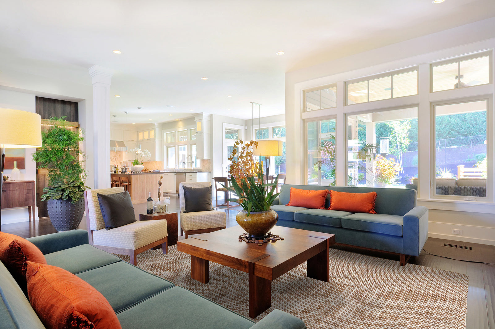 Tapis tissé plat orange et blanc à forme géométrique 100% laine de Nouvelle Zélande tissé main