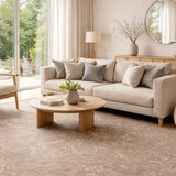 Tapis floral gris-beige en laine et viscose – Sydney, dans un salon