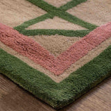Vloerkleed groen-roze van wol en viscose – London 2026 – detail van de rand