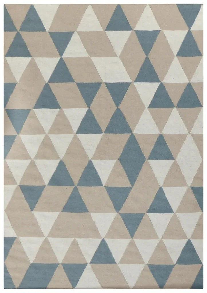 Alfombra bereber beige y azul de pelo corto de lana – Hazara – vista completa de la alfombra
