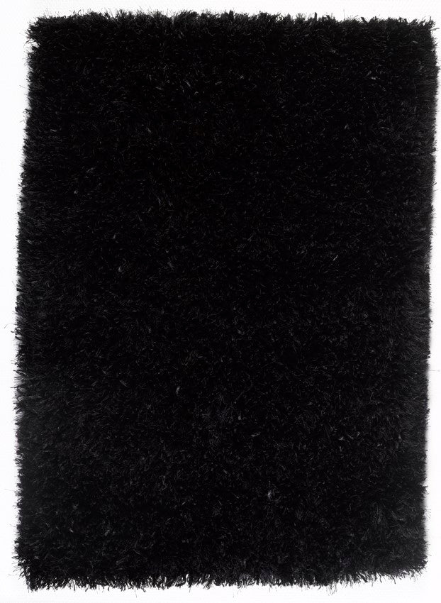 Tapis noir en polyester à poils longs vu de face – texture douce et homogène, aspect élégant et moderne
