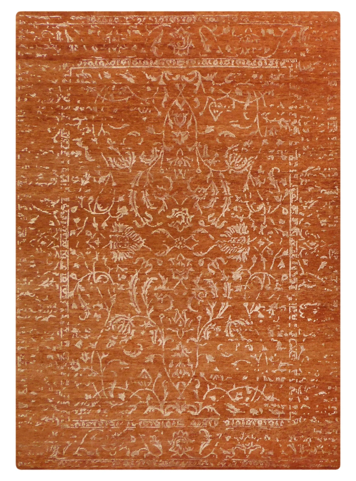 Orange Wool & Bamboo Silk Rug – Bidjar – full view of the rug