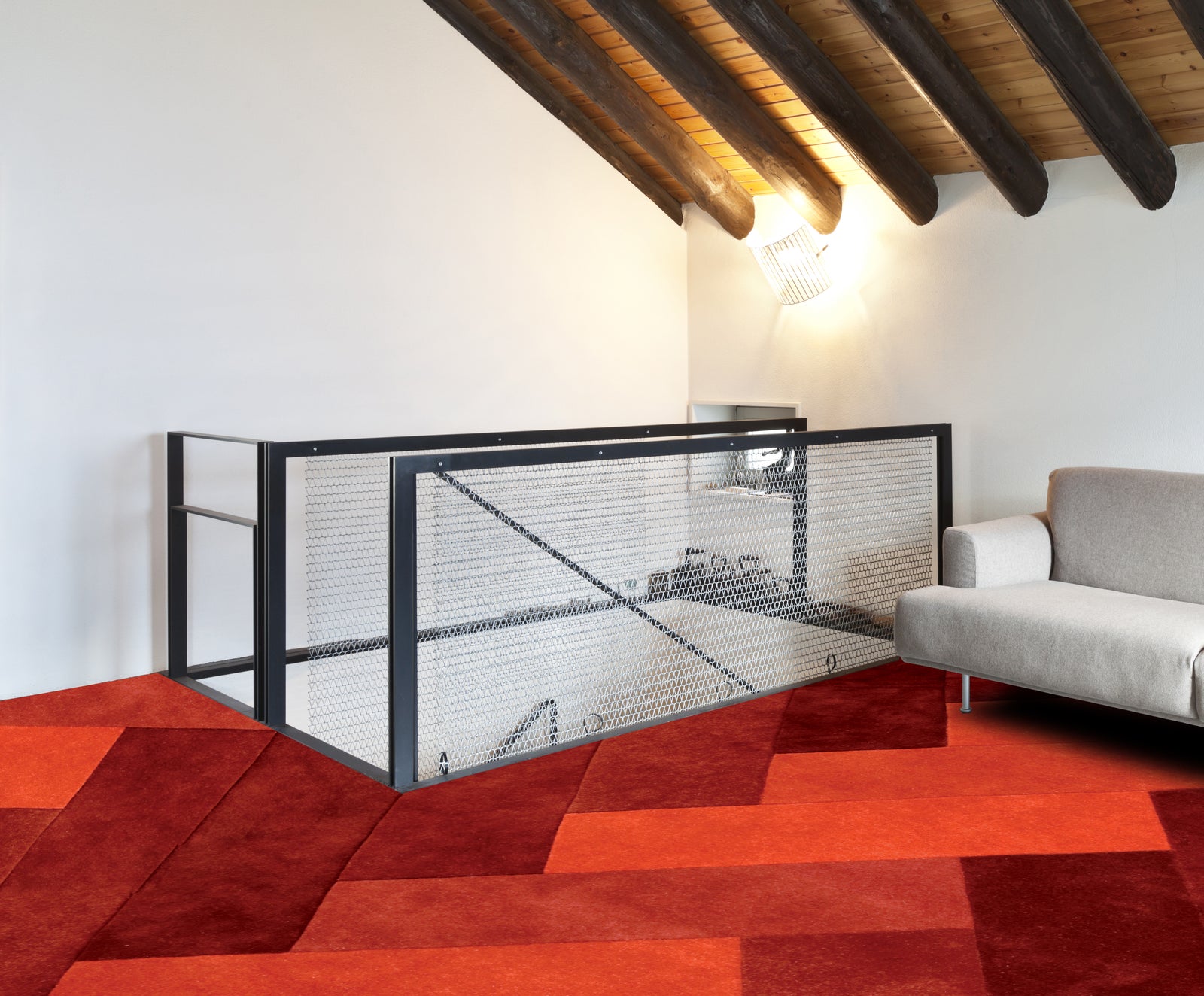 Grand tapis à motifs géométriques rouge 100% laine de Nouvelle-Zélande - Tapis Contemporains à Prix Outlet - Bel-Deco
