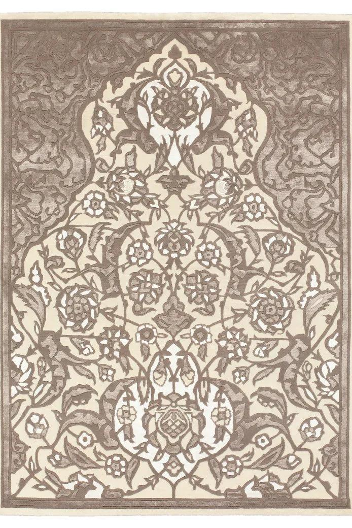 Vloerkleed beige bloemenmotief van wol en viscose – Sydney – volledig zicht op het vloerkleed