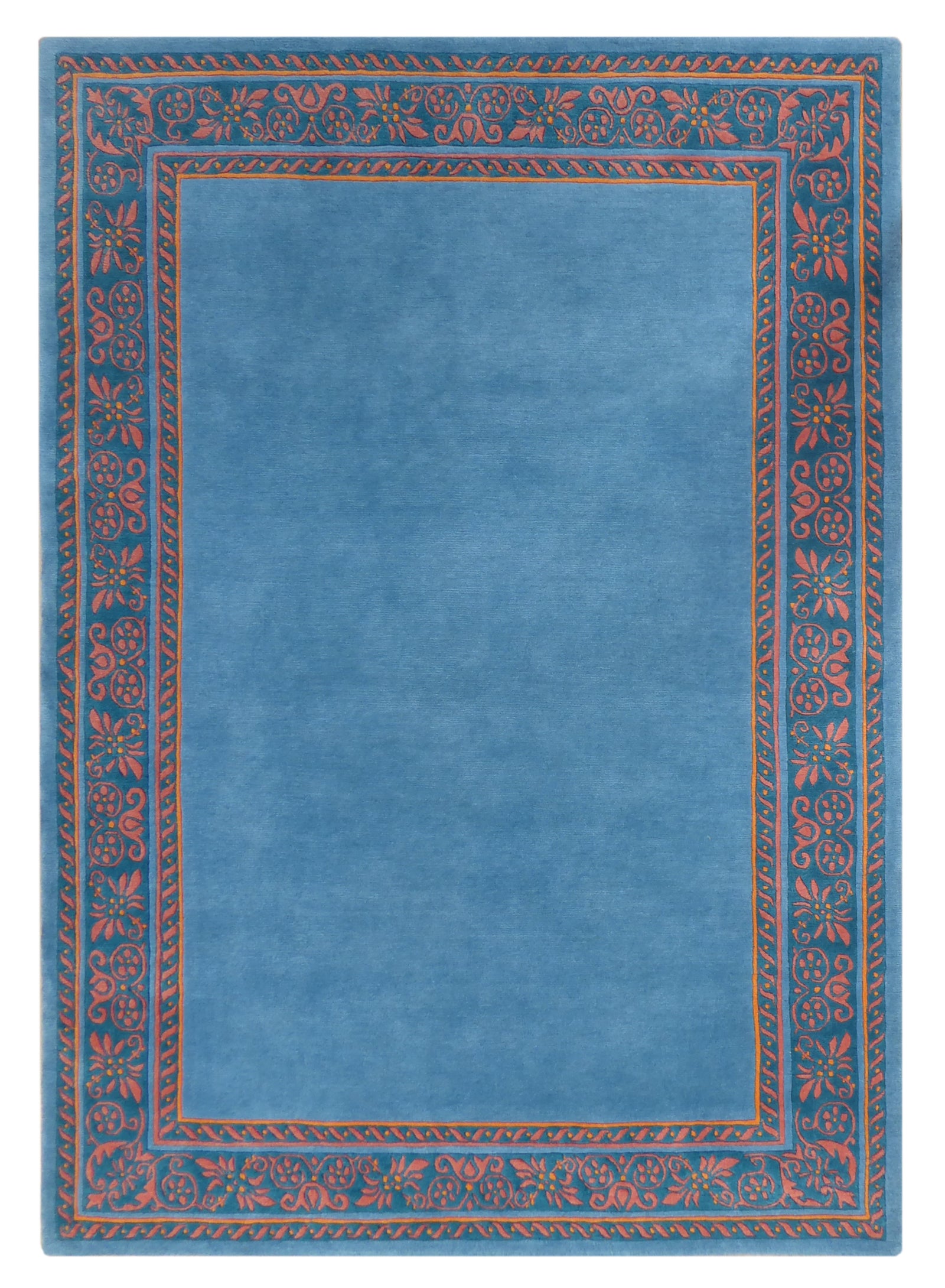 Tapis en laine et soie motif floral bleu