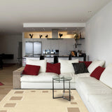Beige Geometric Wool Rug – Elements, in a living room