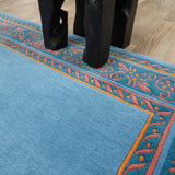 Teppich Blau Floral aus Wolle und Seide – Kathmandu – Detail der Webstruktur