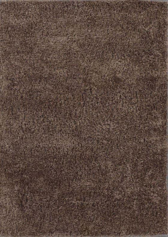 Tapis marron à poils longs en polyester – Feather : vue d'ensemble du tapis