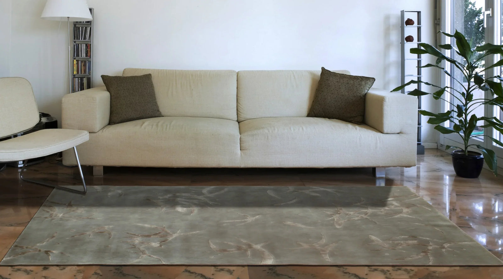 Promotion grand tapis à motif gris en laine de Nouvelle-Zélande et viscose - Tapis Contemporains à Prix Outlet - Bel-Deco