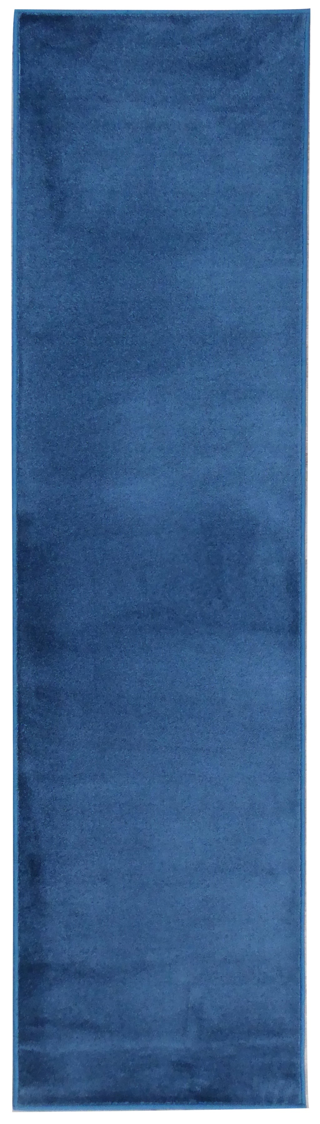 Promotion grand tapis uni bleu brillant et soyeux en viscose.