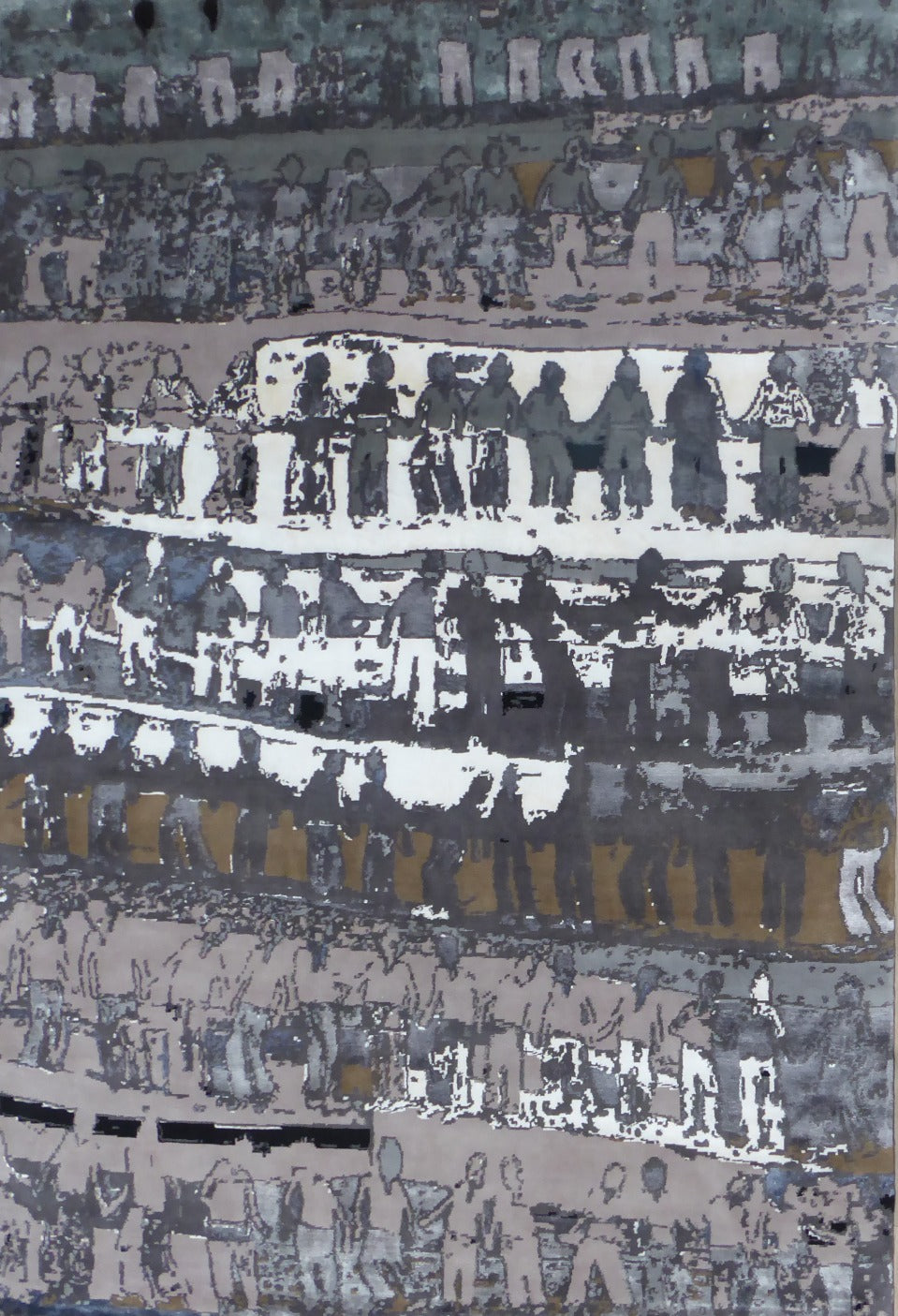 Grand tapis à motifs géométriques en laine de Nouvelle-Zélande et viscose